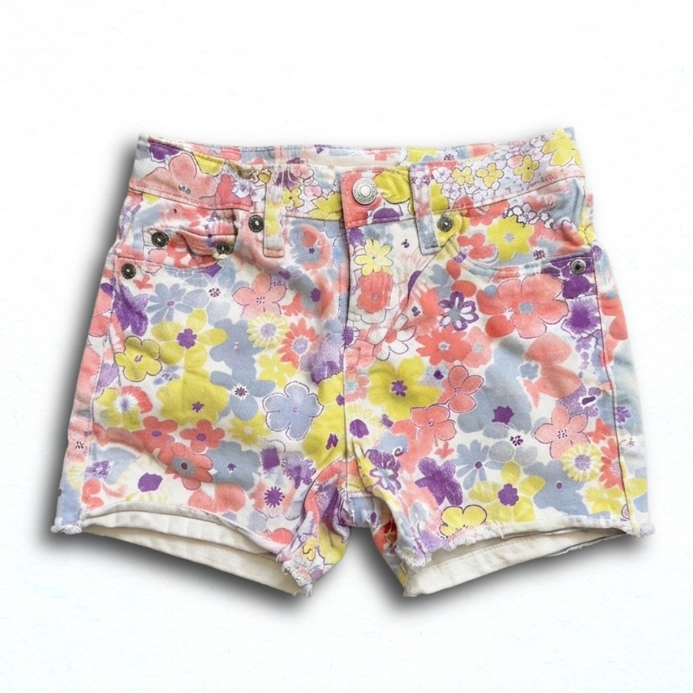 Levis Girls Floral Girlfriend Shorts Size 8 Reg Multi Color Raw Hem Denim